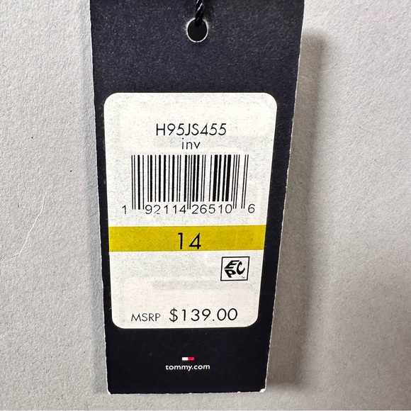 Tommy Hilfiger Navy Pinstripe Elbow Pad Blazer Size 14 Mock Collar Blue Jacket - Picture 10 of 14